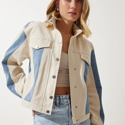 Happiness istanbul Women Crop Denim Jacket with Patchwork-image-34
