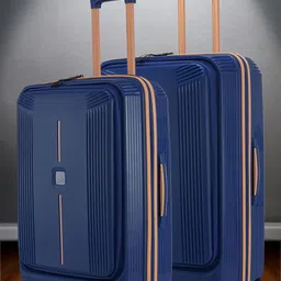 Nasher Miles Alexandria Polypropylene Set of 2 M/L Navy Blue Peach Trolley Bags (65-75 cm)-26