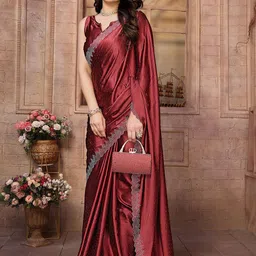 KALINI Embellished Beads and Stones Satin Saree-44