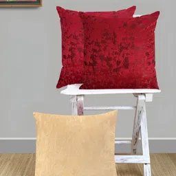 IVAZA Maroon & Brown Set of 3 Velvet Square Cushion Covers-15