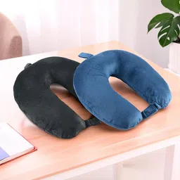 Kuber Industries Black & Blue 2 Pieces Cotton Filled Ultra Soft Travel Pillows-image-92