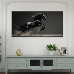 nestroots Black Canvas Framed Majestic Flight of the Black Stallion Wall Painting-picture-6