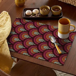 AEROHAVEN Maroon & Blue Set Of 4 Geometric Printed Table Placemats-58