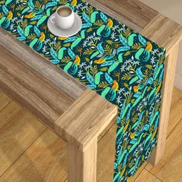 AEROHAVEN Teal Blue Floral Printed 4 Seater  Poly Matte Table Runners-50