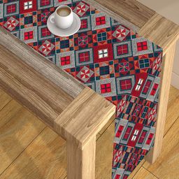 AEROHAVEN Maroon & Navy Blue Embroidered Poly Cotton 4-Seater Table Runner-11