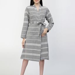 KLOTTHEStriped Cotton Bath Robe With Belt-image-53