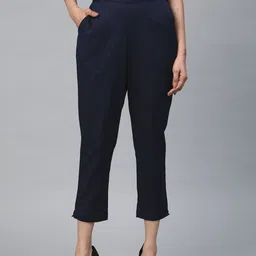 AURELIA Women Navy Blue Regular Fit Solid Cropped Trousers-image-22