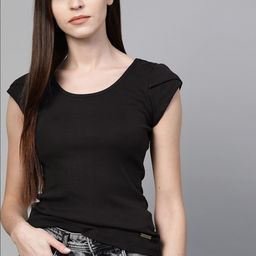 Roadster Women Black Ribbed Top-image-59