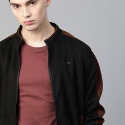 Roadster Men Black Suede Finish Solid Varsity Jacket-40