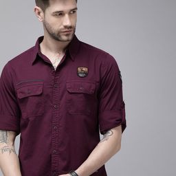 Roadster Men Burgundy Solid Casual Shirt-image-72
