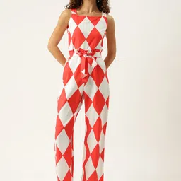 Sleek Italia Geometric Printed Basic Jumpsuit with Waist Tie-Ups-picture-4