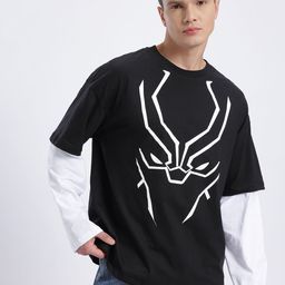 glitchez Black Panther Drop-Shoulder Doctor Sleeves Super Loose Pure Cotton T-shirt-image-34