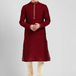 KISAH Men Maroon & Beige Solid Kurta with Churidar-27