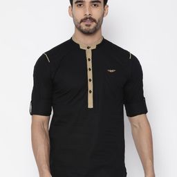 The Indian Garage Co Men Black Woven Design Straight Kurta-image-29