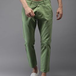 Moda Rapido Men Green Slim Fit Solid Cropped Chinos-image-18