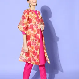 InWeave Pretty Peach-Coloured Transitional Layers Floral Printed Shrug image 2