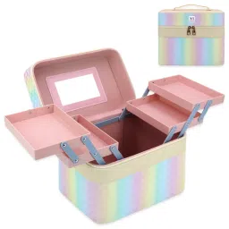 NFI Essentials PU Cosmetic Box with Mirror 4 Layer Foldable Organizer (M)-picture-30