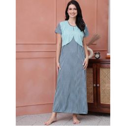 Secret Wish Striped Blue Hosiery Maternity Nighty-picture-20