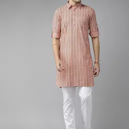 See Designs Ethnic Motifs Striped Regular Pure Cotton Kurta With Pyjamas-image-37