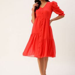 Antheaa Puff Sleeve Chiffon A-Line Midi Dress-image-60