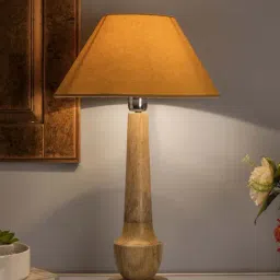 Homesake Antique Wood Classic Cubist Table Lamp with Golden Shade (Bulb Included) - Set of 1-26
