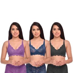 AROUSY Purple & Black Self Pattern Bra Panty Set - Pack Of 3-image-67