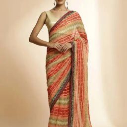 Jaipur Kurti Red Printed Saree With Unstitched Blouse-image-44