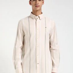 Tommy Hilfiger Harvest Wheat Beige Cotton Regular Fit Striped Shirt-picture-32