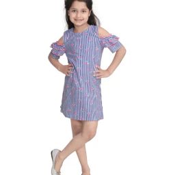 StyleStone Kids Blue Cotton Striped Dress-picture-11