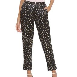 Oxolloxo Black & Gold Mark Structure Foil Print Pants-image-6