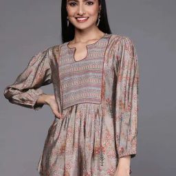 Libas Grey Printed A Line Short Kurti-picture-22