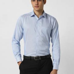 Van Heusen Blue Cotton Regular Fit Self Pattern Shirt-image-71