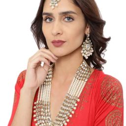 Zaveri Pearls Clear & Pearl White Alloy Necklace Set-37