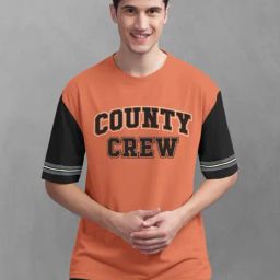 Bullmer Orange Cotton Oversized Fit Printed T-Shirt-picture-7
