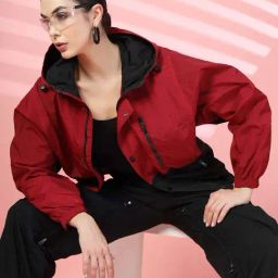 Chkokko Maroon & Black Color-Block Jacket image 5