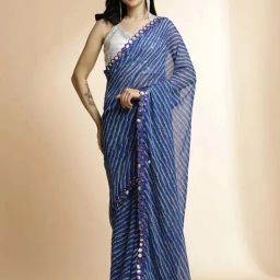 Jaipur Kurti Blue Printed Saree With Unstitched Blouse-image-80