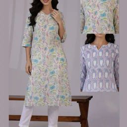 W Off White Cotton Printed Kurta - Pack of 2-image-38