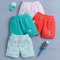 Bumzee Girls Green & Coral Cotton Floral Shorts - Pack of 4-picture-27