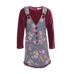 CUTECUMBER Girls Maroon Floral Printed Pinafore Dress-picture-3