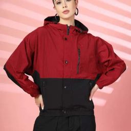 Chkokko Maroon & Black Color-Block Jacket-picture-8