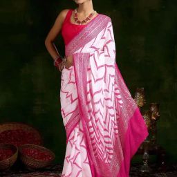 Libas White & Pink Leheriya Saree-picture-17