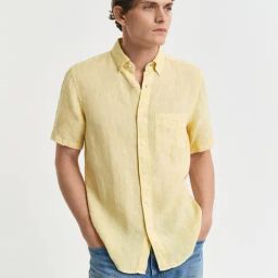GANT Men Button-Down Regular Garment Dyed Linen Casual Yellow Shirt-image-34