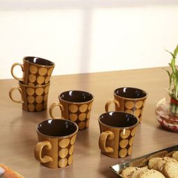 GOODHOMES Set Of 6 Brown & Beige Printed Stoneware Coffee Mugs-5