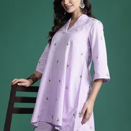 Sangria Floral Embroidered Pure Cotton A-Line Kurta with Trousers-image-63