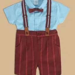 MINIKLUB Kids Blue & Maroon Solid Shirt, Shorts, Bow with Suspender-picture-48