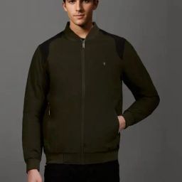 Louis Philippe Green Regular Fit Colour Block Bomber Jacket-38
