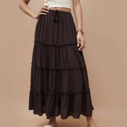 Ginger By Lifestyle Dark Brown Regular Fit Skirt-picture-5