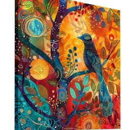 Art Street Multicolour Large Stretched Abstract Birds In A Tree Canvas Painting image 3