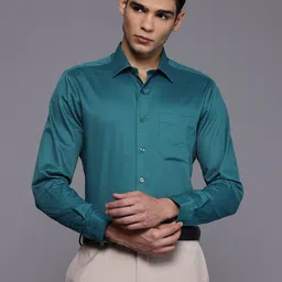 Louis Philippe Slim Fit Self Design Textured Pure Cotton Formal Shirt-image-50