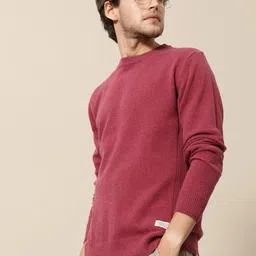 Mr Bowerbird Men Magenta Solid Round-Neck Pullover Sweater-picture-50